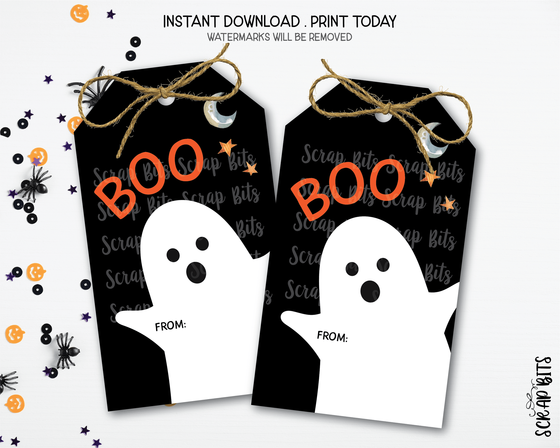 Halloween Ghost Tags, Classic Boo Tags, Printable Halloween Tags, Instant Download - Scrap Bits