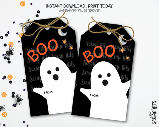 Halloween Ghost Tags, Classic Boo Tags, Printable Halloween Tags, Instant Download - Scrap Bits