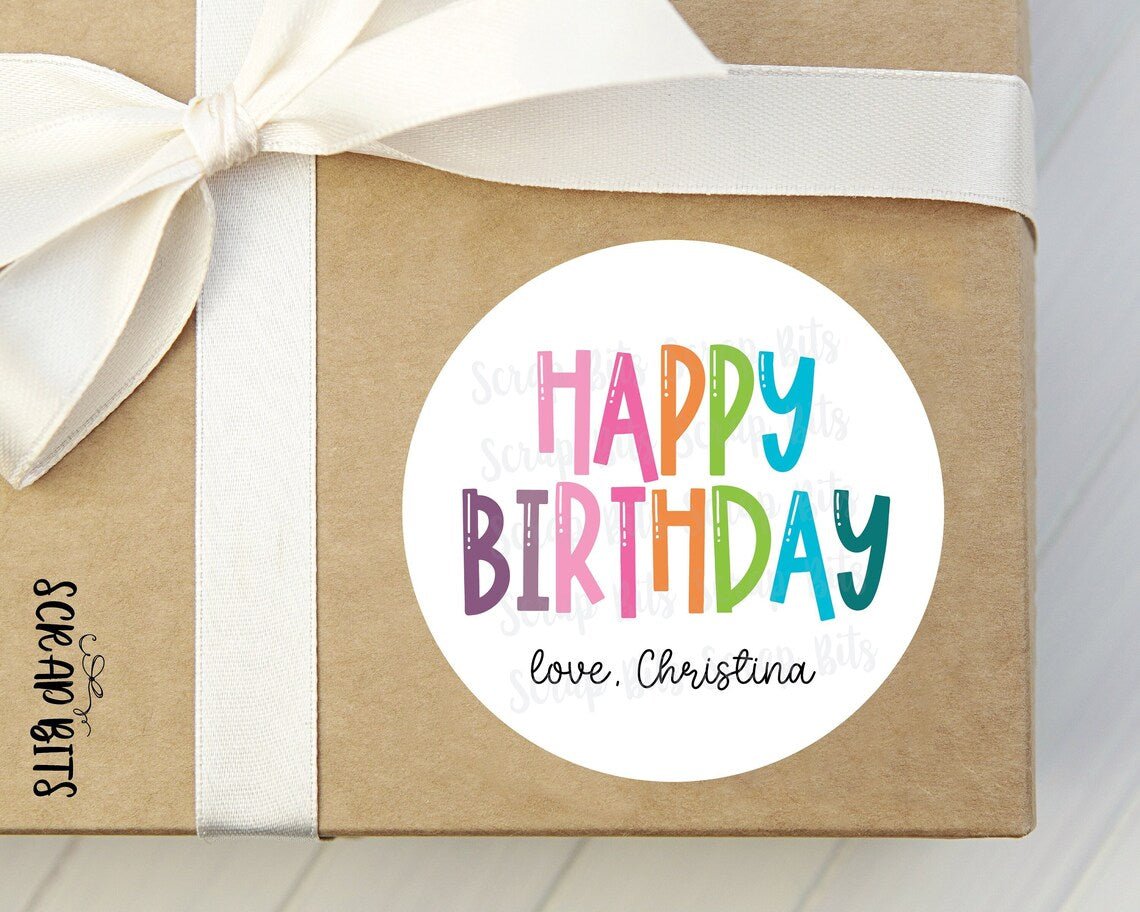 Happy Birthday Gift Stickers, Bouncy Rainbow - Scrap Bits