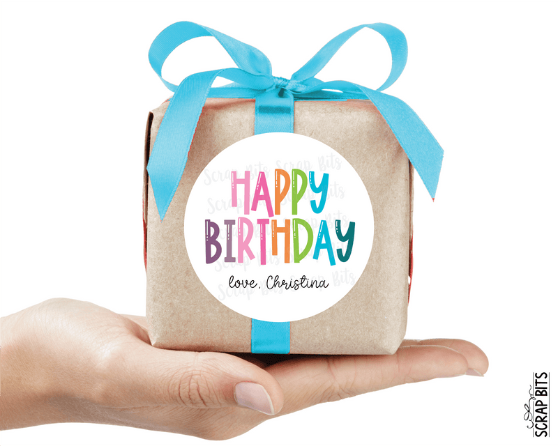 Happy Birthday Gift Stickers, Bouncy Rainbow - Scrap Bits