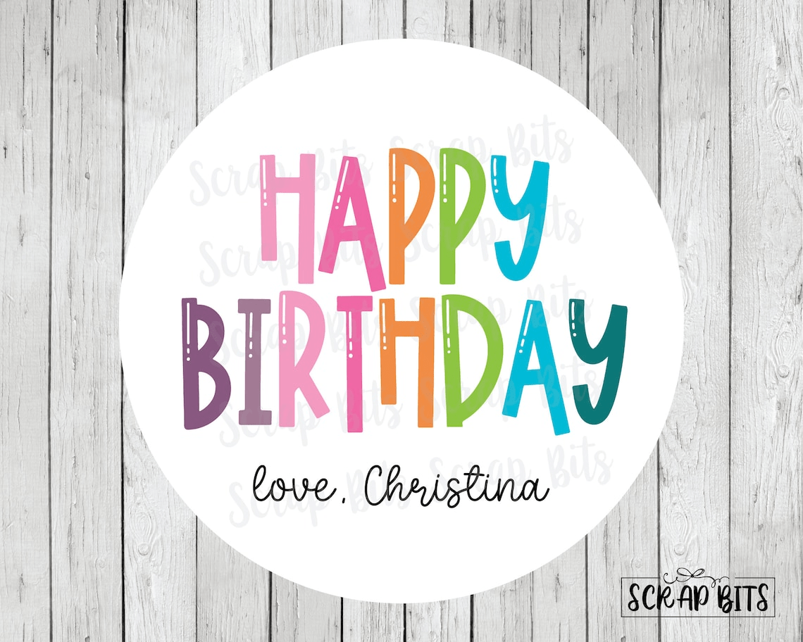 Happy Birthday Gift Stickers, Bouncy Rainbow - Scrap Bits