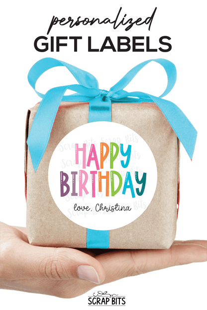 Happy Birthday Gift Stickers, Bouncy Rainbow - Scrap Bits