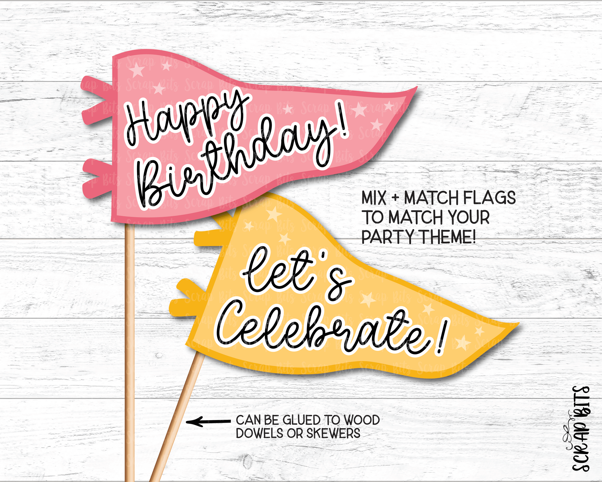 Happy Birthday Printable Pennant Flags Bundle, Let's Celebrate . Instant Download - Scrap Bits