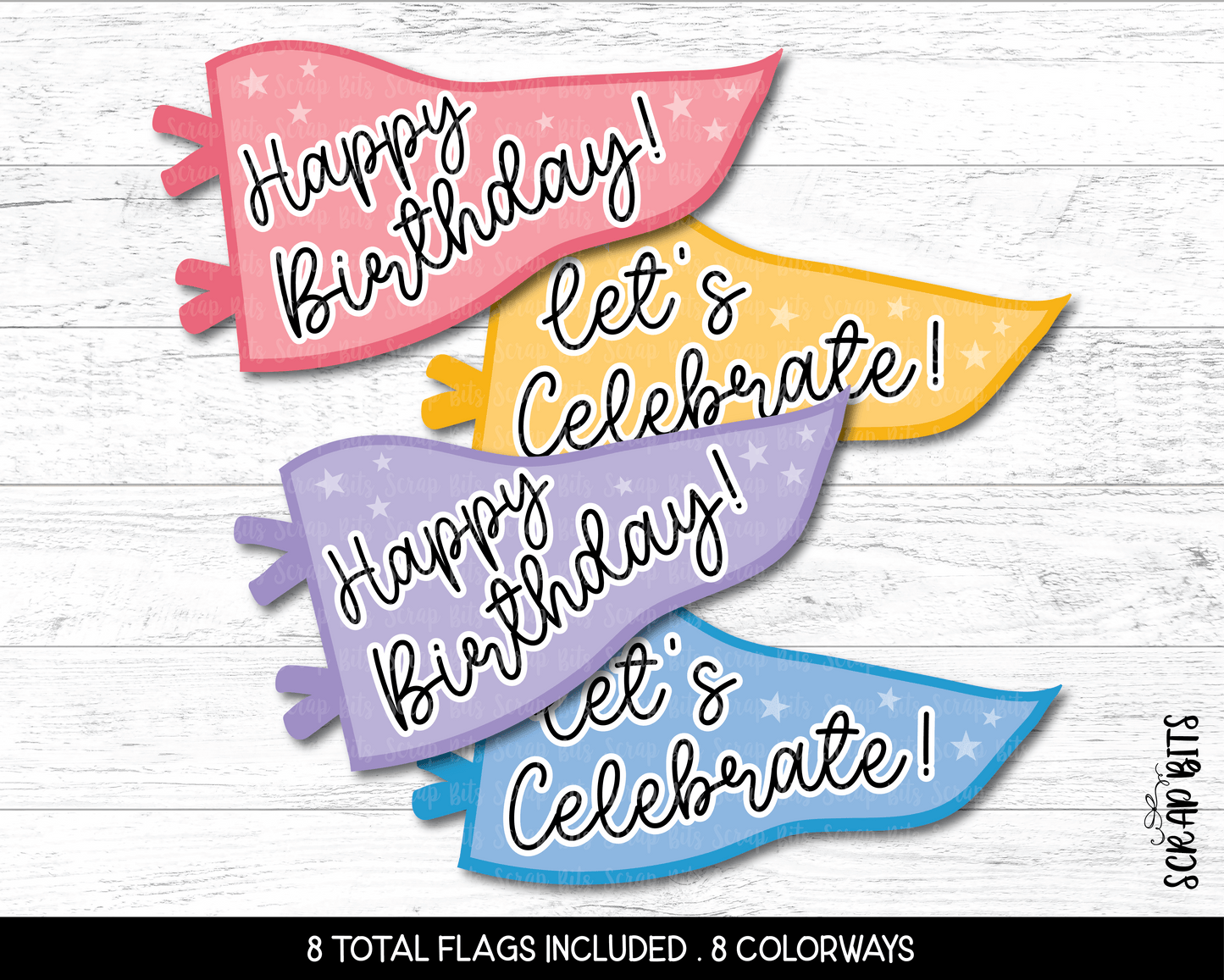 Happy Birthday Printable Pennant Flags Bundle, Let's Celebrate . Instant Download - Scrap Bits