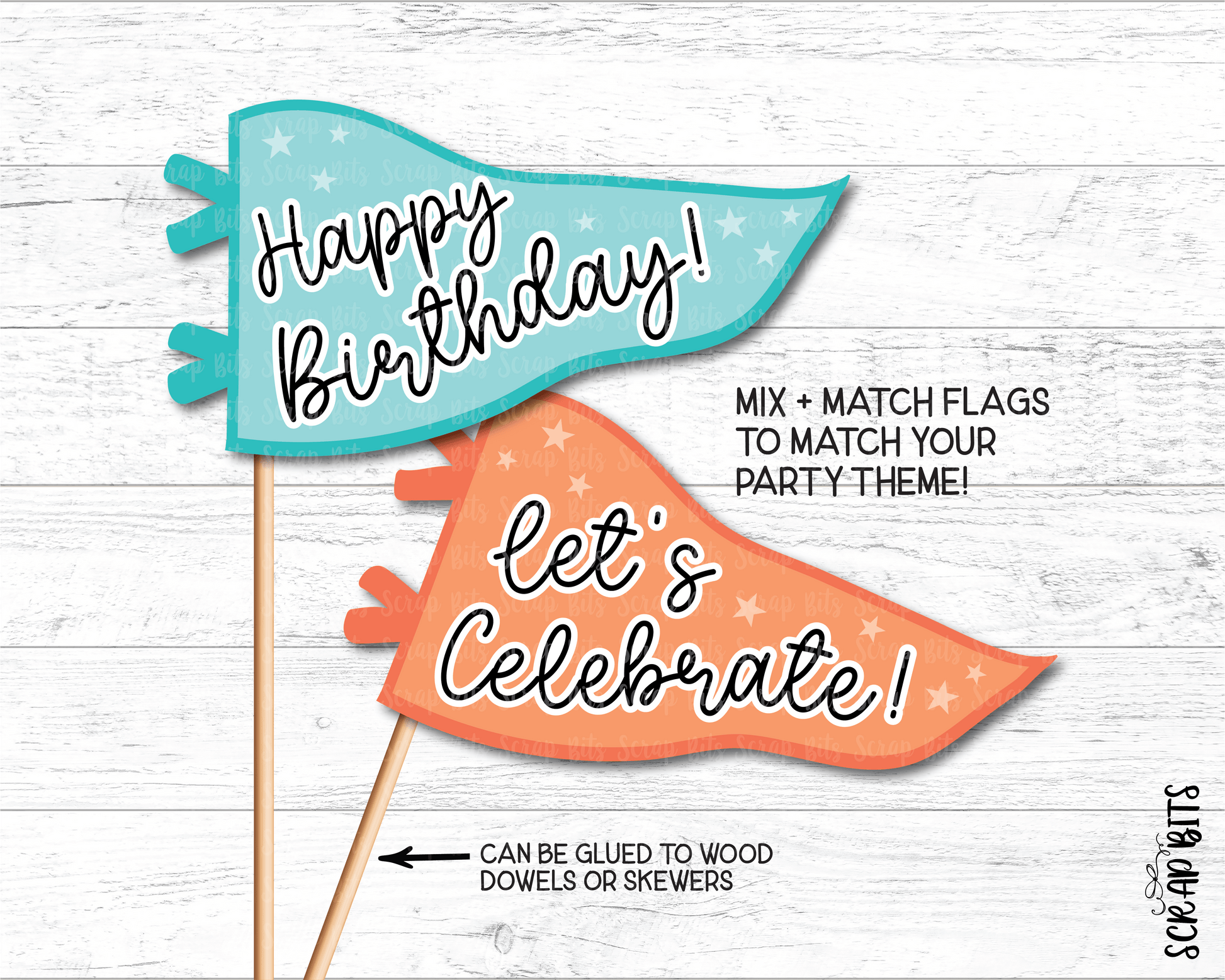Happy Birthday Printable Pennant Flags Bundle, Let's Celebrate . Instant Download - Scrap Bits