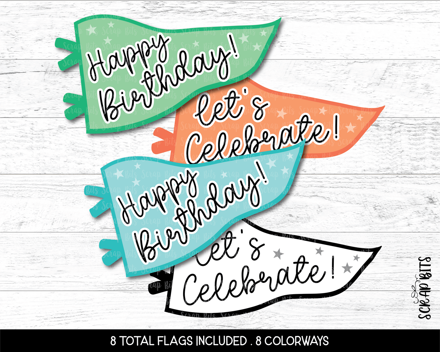 Happy Birthday Printable Pennant Flags Bundle, Let's Celebrate . Instant Download - Scrap Bits