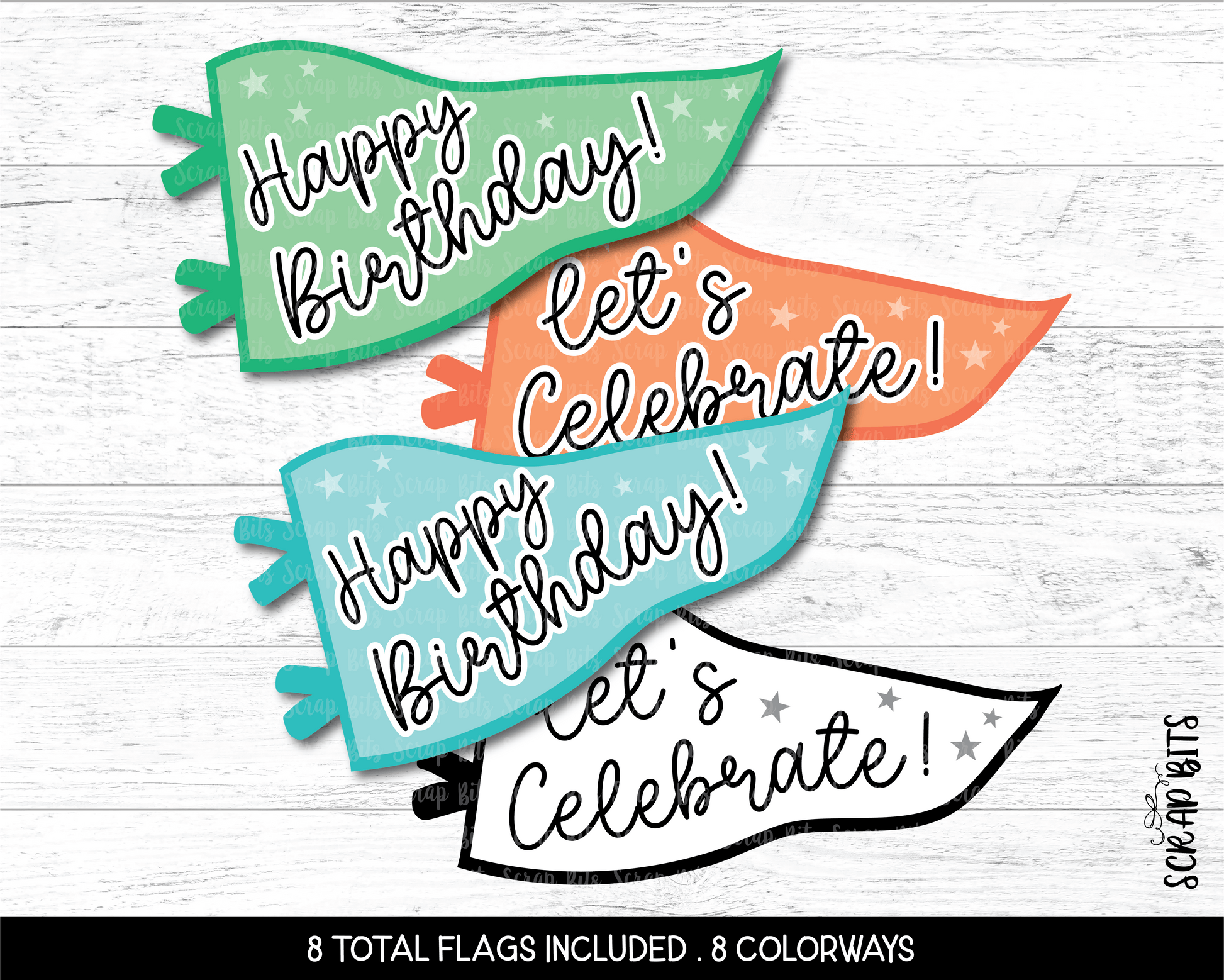 Happy Birthday Printable Pennant Flags Bundle, Let's Celebrate . Instant Download - Scrap Bits