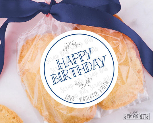 Happy Birthday Quaint Doodle Sprigs, Personalized Gift Stickers or Tags - Scrap Bits