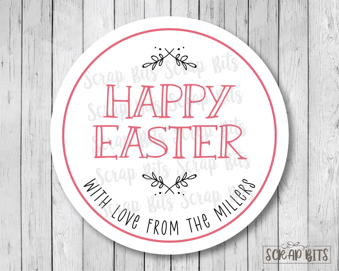 Happy Easter Quaint Doodle Sprigs, Personalized Easter Stickers or Tags - Scrap Bits