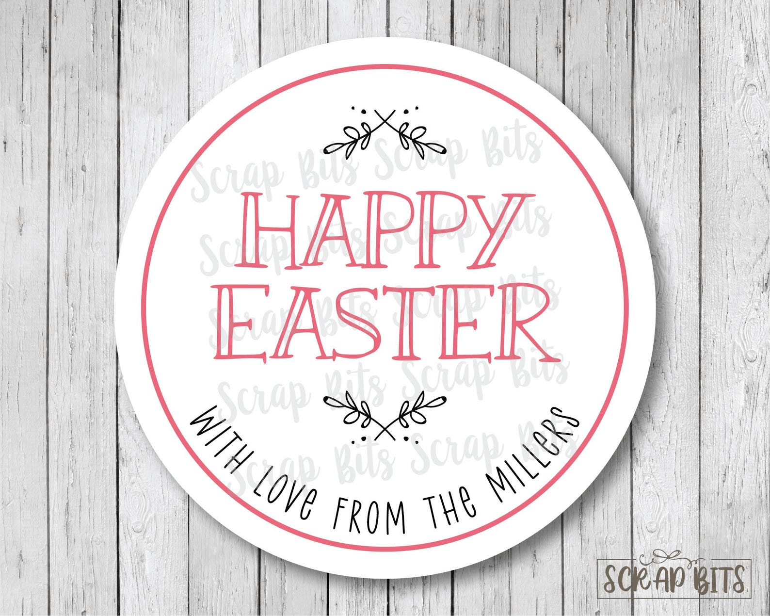 Happy Easter Quaint Doodle Sprigs, Personalized Easter Stickers or Tags - Scrap Bits