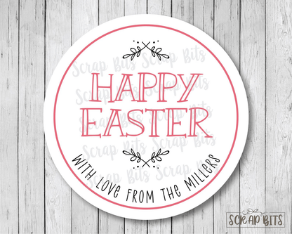 Happy Easter Quaint Doodle Sprigs, Personalized Easter Stickers or Tags - Scrap Bits