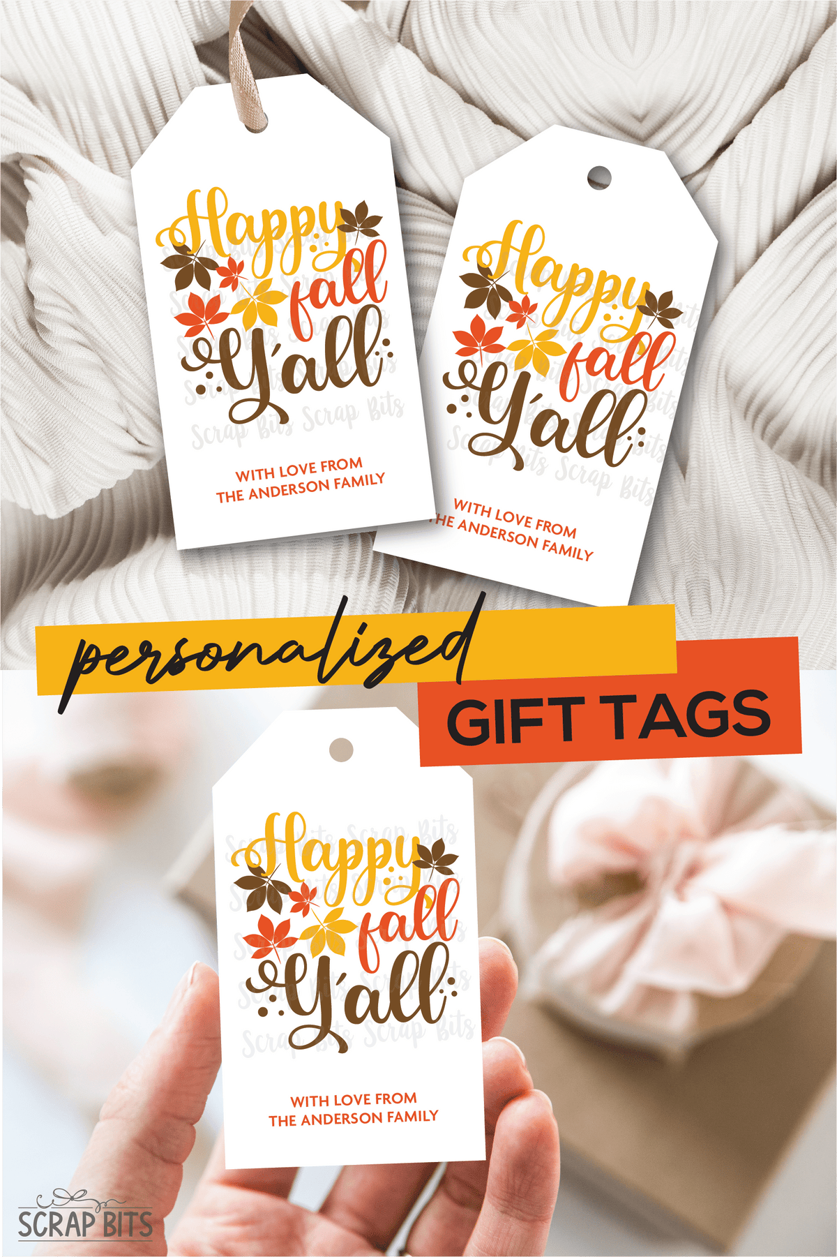 Fall Graphics Tags Happy Fall Scatter Leaves Tags . Personalized Autumn Gift Tags – Scrap Bits