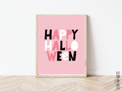 Happy Halloween Gallery Wall Set, Pink Ghost & Stars . Instant Download, 5 Print Sizes - Scrap Bits