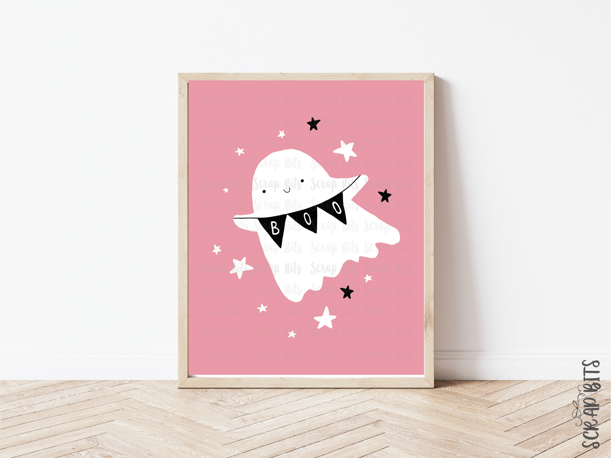Happy Halloween Gallery Wall Set, Pink Ghost & Stars . Instant Download, 5 Print Sizes - Scrap Bits