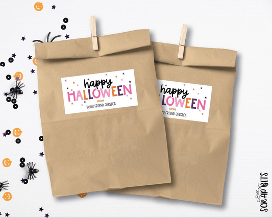 Happy Halloween Labels, Playful Lettering, Personalized To From Halloween Stickers - Scrap Bits