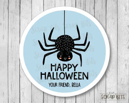 Happy Halloween Stickers, Blue Spider, Halloween Treat Labels or Tags - Scrap Bits