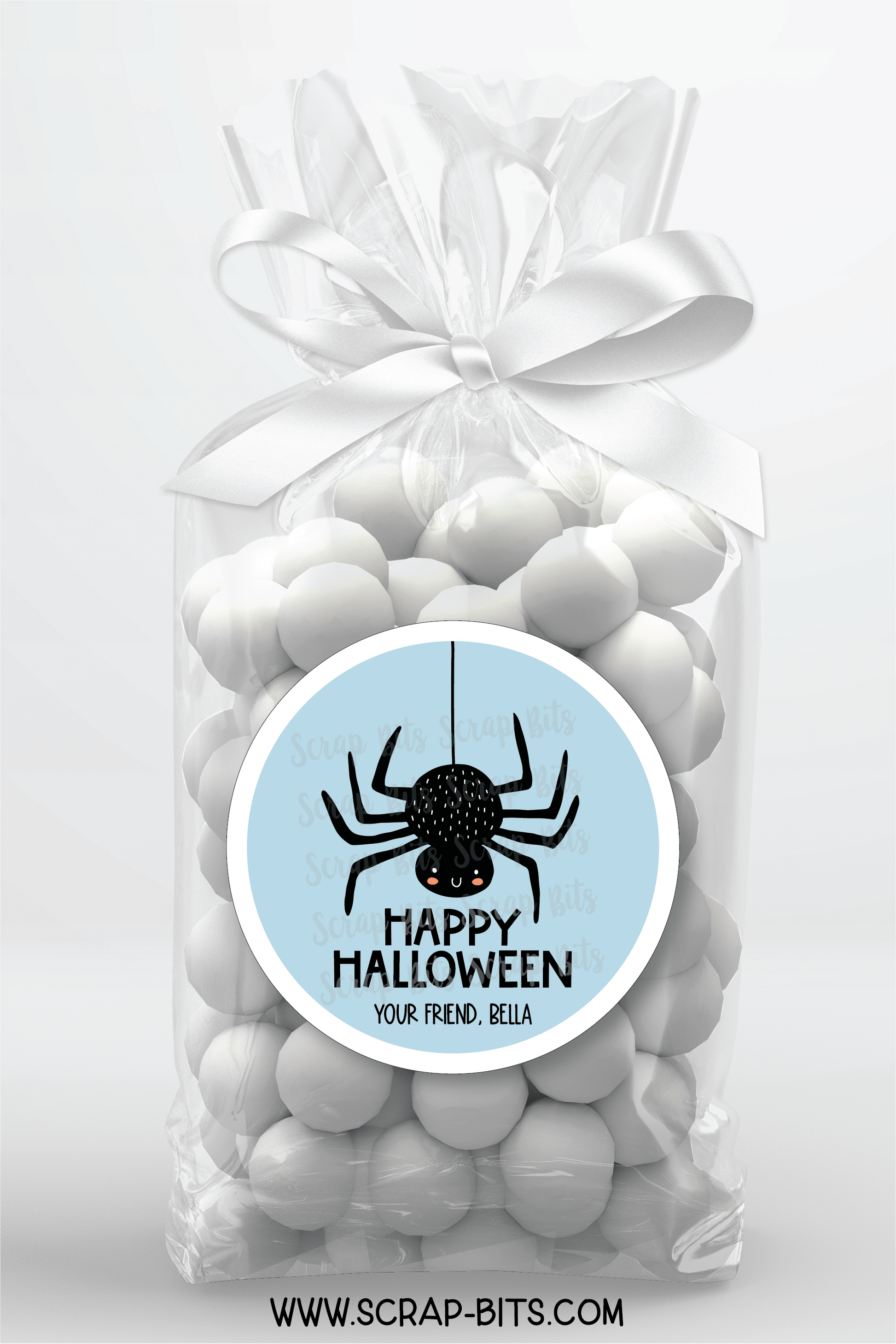 Happy Halloween Stickers, Blue Spider, Halloween Treat Labels or Tags - Scrap Bits