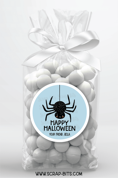 Happy Halloween Stickers, Blue Spider, Halloween Treat Labels or Tags - Scrap Bits
