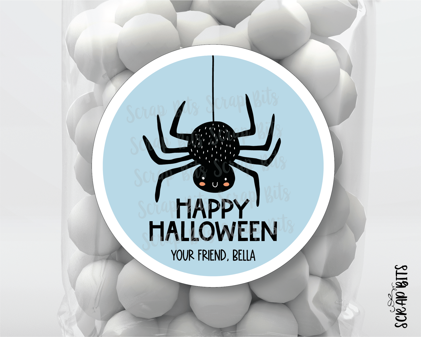 Happy Halloween Stickers, Blue Spider, Halloween Treat Labels or Tags - Scrap Bits