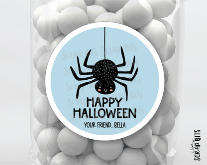 Happy Halloween Stickers, Blue Spider, Halloween Treat Labels or Tags - Scrap Bits
