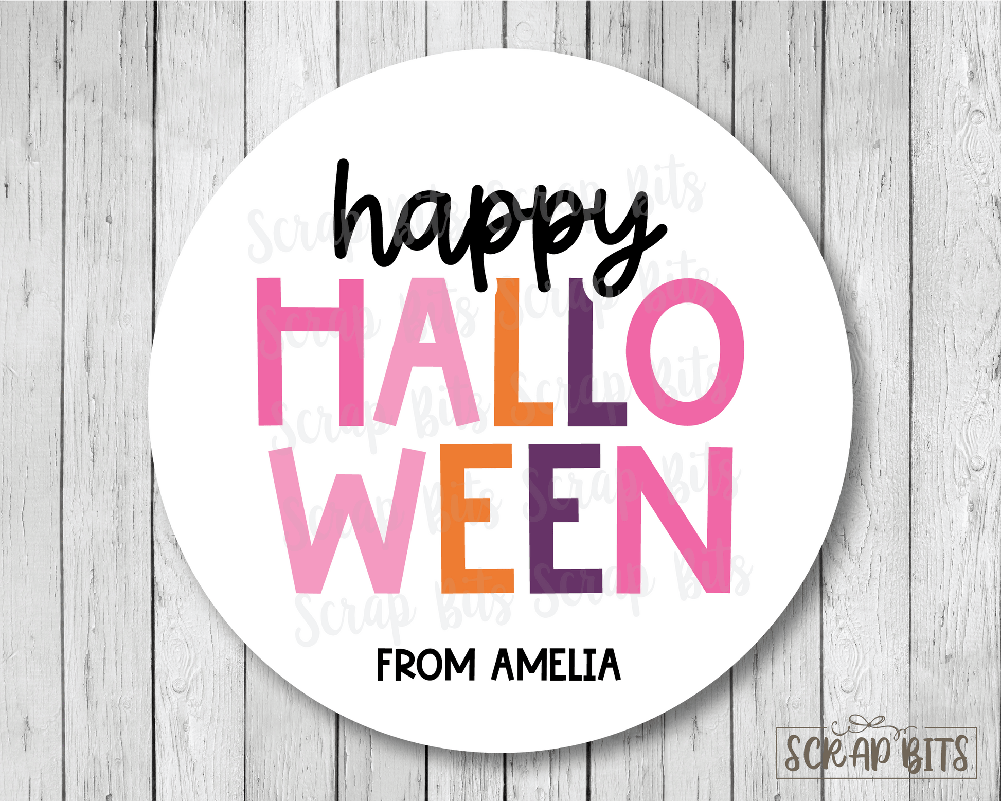 Happy Halloween Stickers Playful Lettering, Halloween Treat Labels or Tags - Scrap Bits
