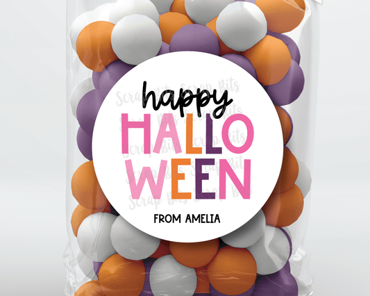 Happy Halloween Stickers Playful Lettering, Halloween Treat Labels or Tags - Scrap Bits