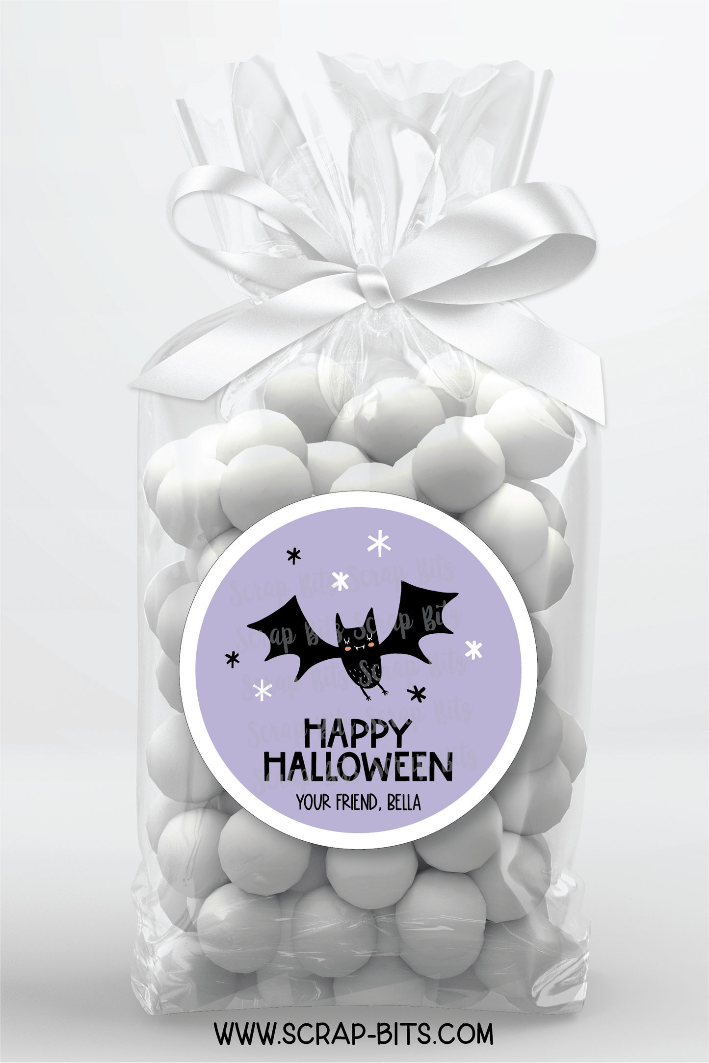 Happy Halloween Stickers, Purple Bat, Halloween Treat Labels or Tags - Scrap Bits