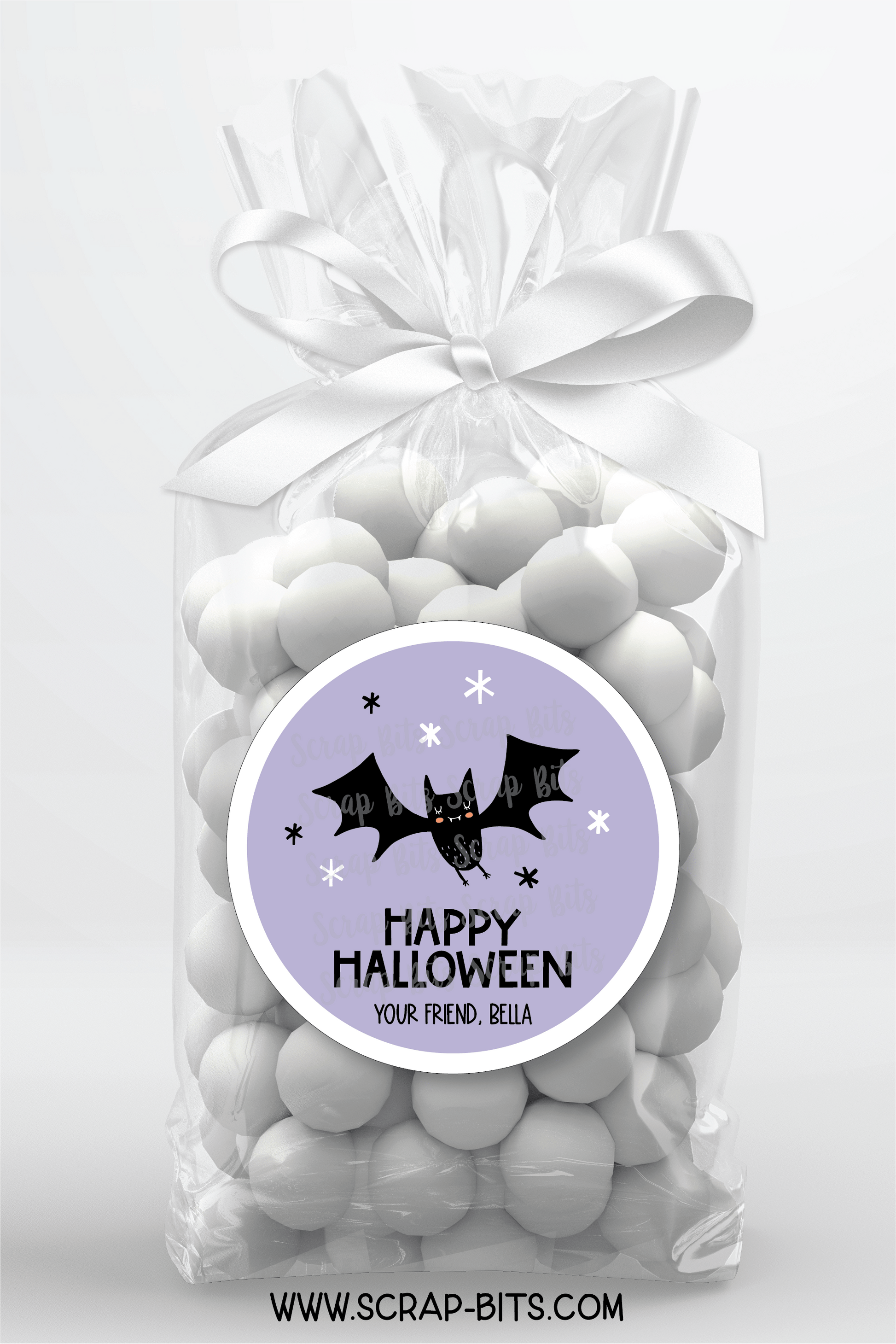 Happy Halloween Stickers, Purple Bat, Halloween Treat Labels or Tags - Scrap Bits