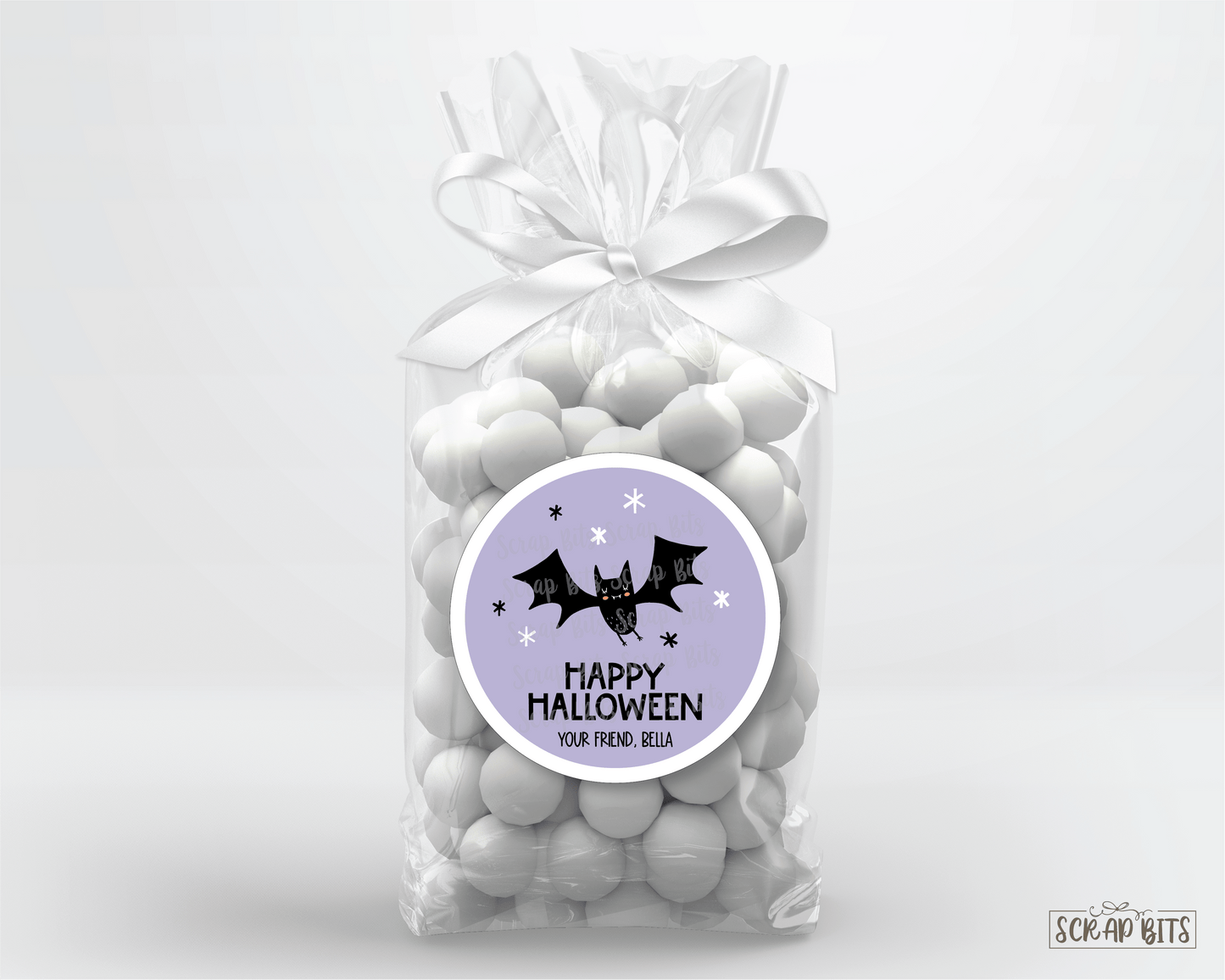 Happy Halloween Stickers, Purple Bat, Halloween Treat Labels or Tags - Scrap Bits
