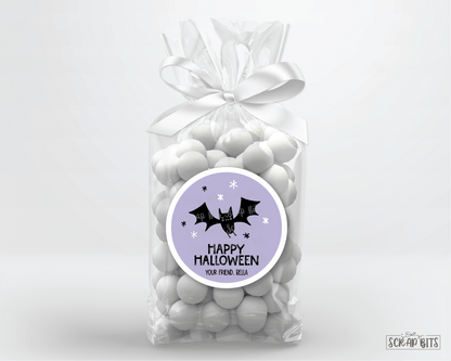 Happy Halloween Stickers, Purple Bat, Halloween Treat Labels or Tags - Scrap Bits