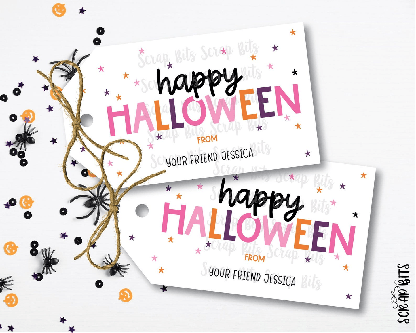 Happy Halloween Tags, Playful Lettering, . Personalized Gift or Favor Tags - Scrap Bits