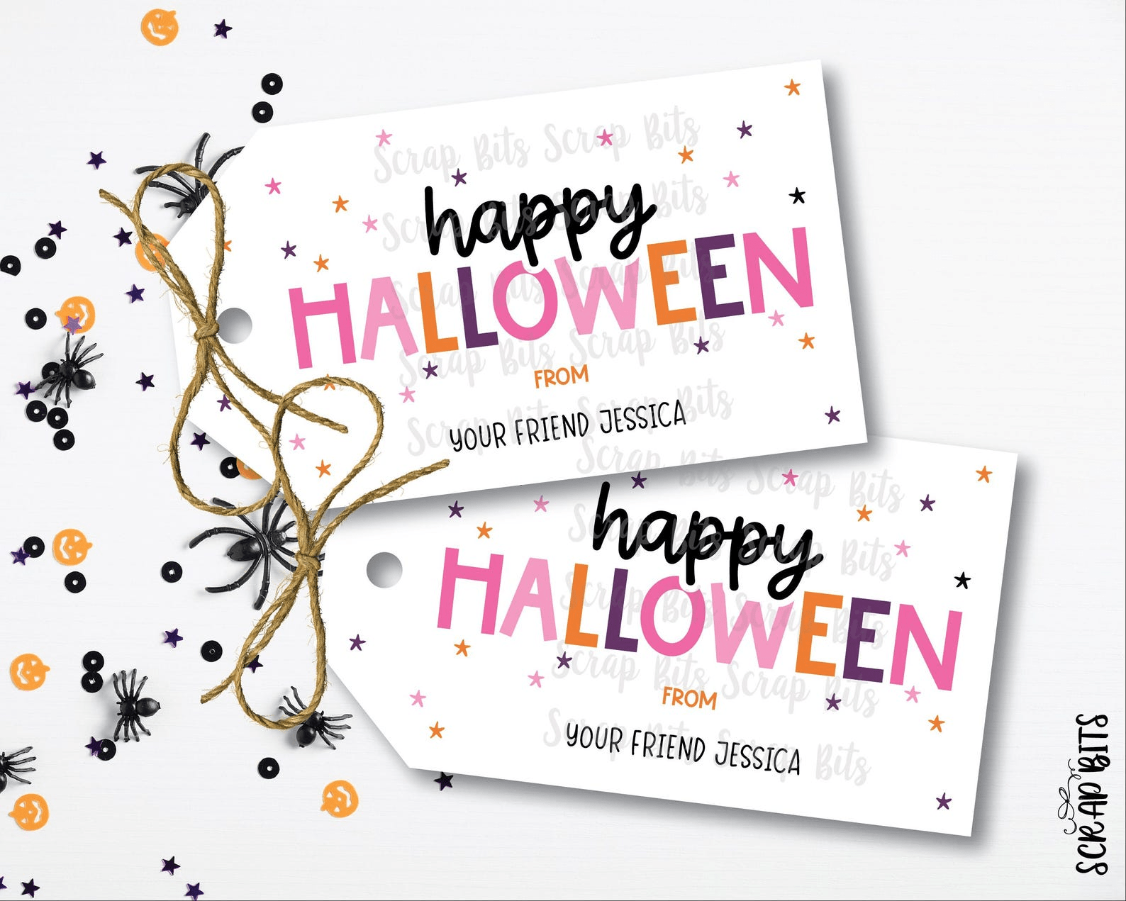 Happy Halloween Tags, Playful Lettering, . Personalized Gift or Favor Tags - Scrap Bits