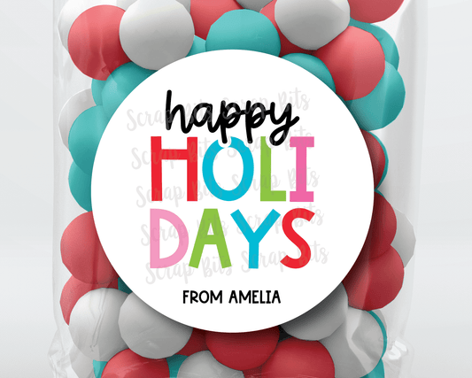 Happy Holidays Playful Lettering, Personalized Christmas Gift Stickers or Tags - Scrap Bits