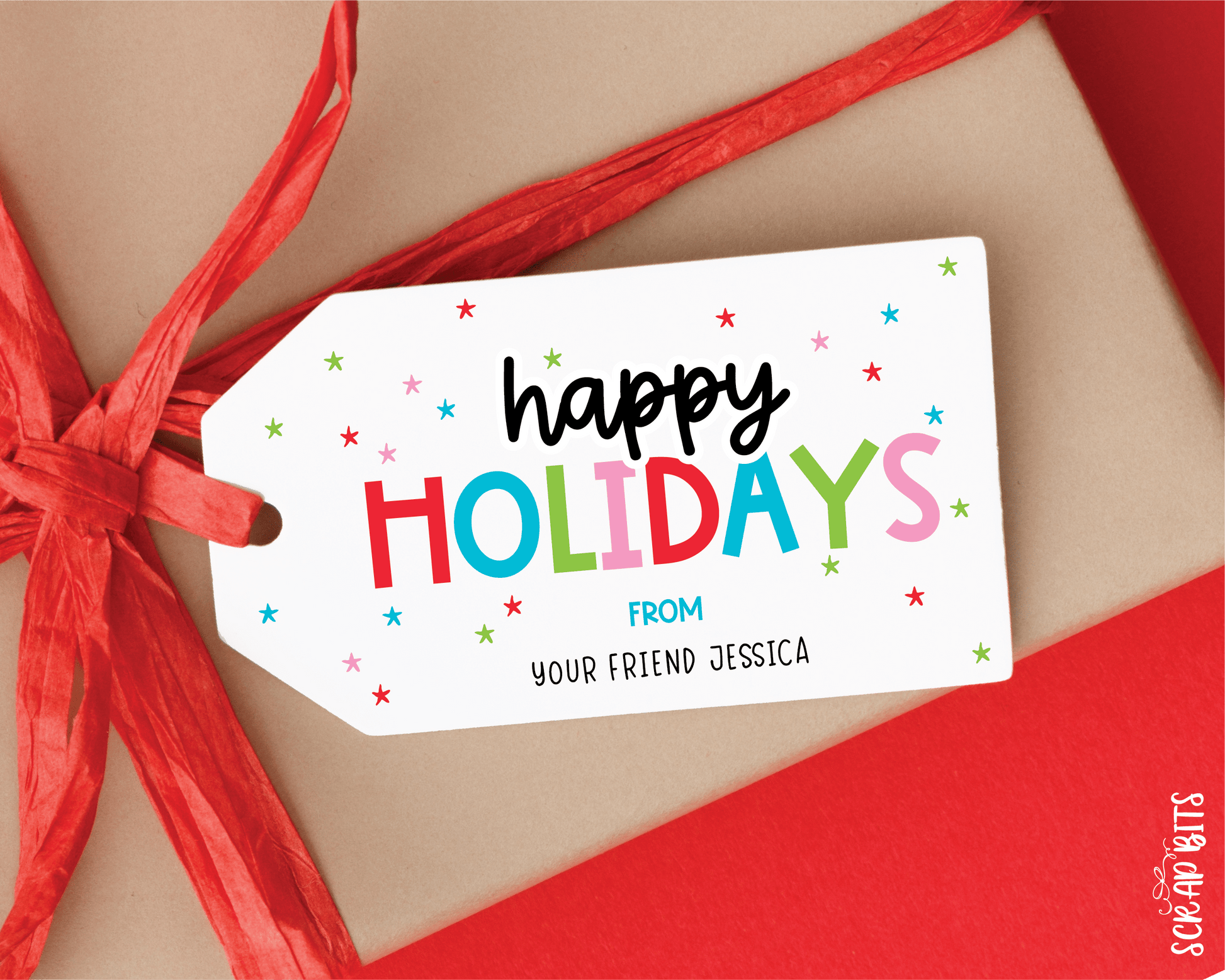 Happy Holidays Playful Lettering, Personalized Christmas Gift Tags - Scrap Bits