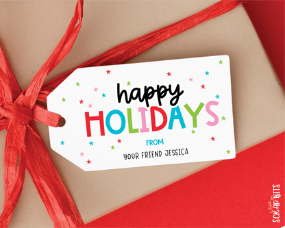 Happy Holidays Playful Lettering, Personalized Christmas Gift Tags - Scrap Bits