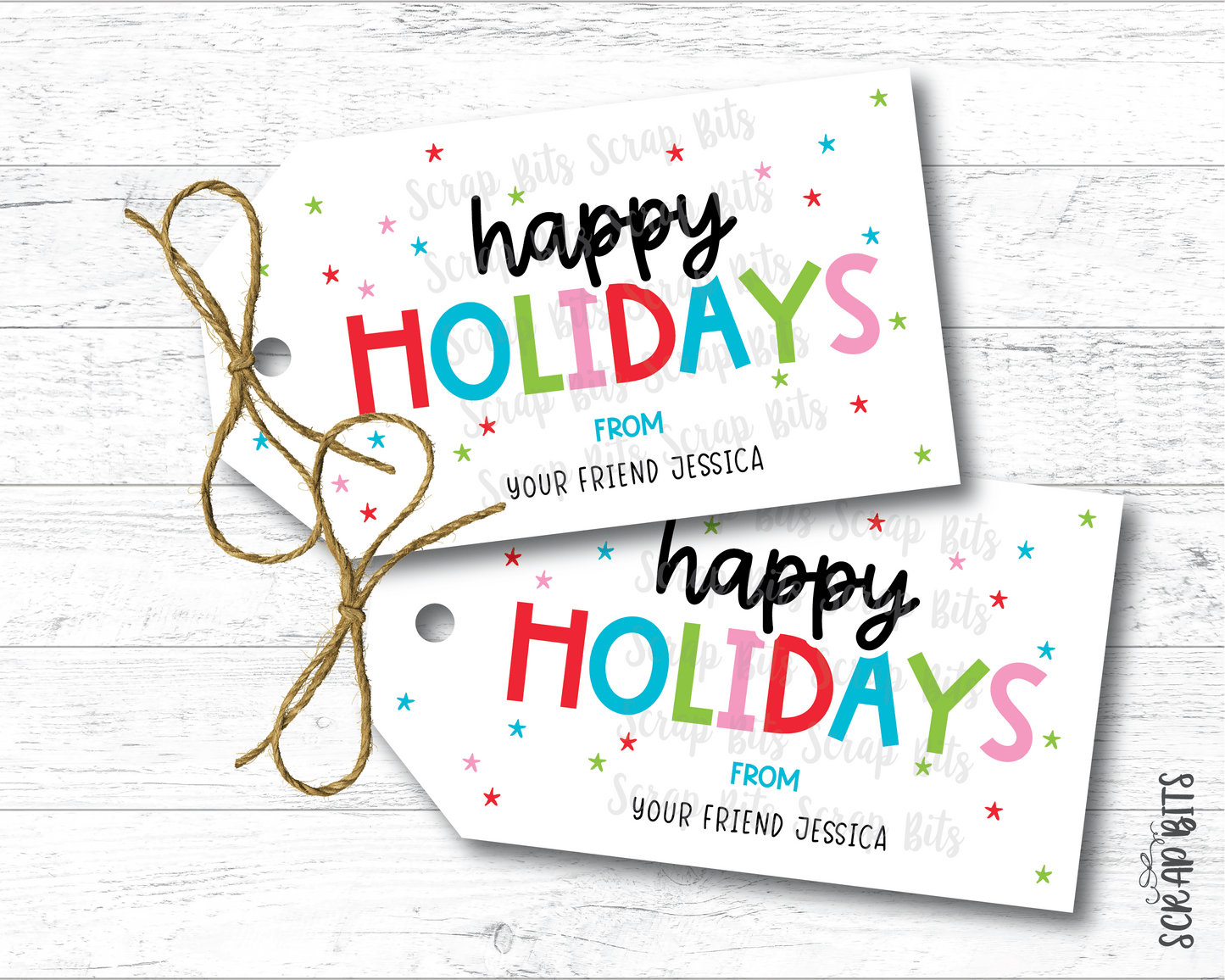 Happy Holidays Playful Lettering, Personalized Christmas Gift Tags - Scrap Bits