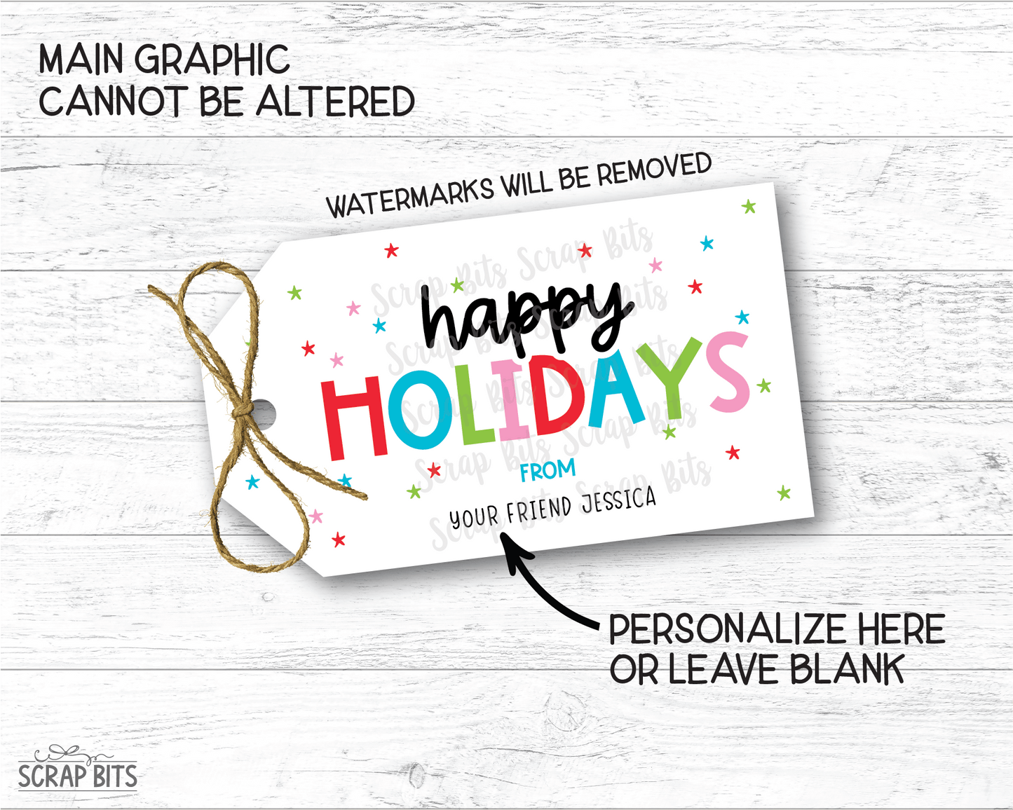 Happy Holidays Playful Lettering, Personalized Christmas Gift Tags - Scrap Bits