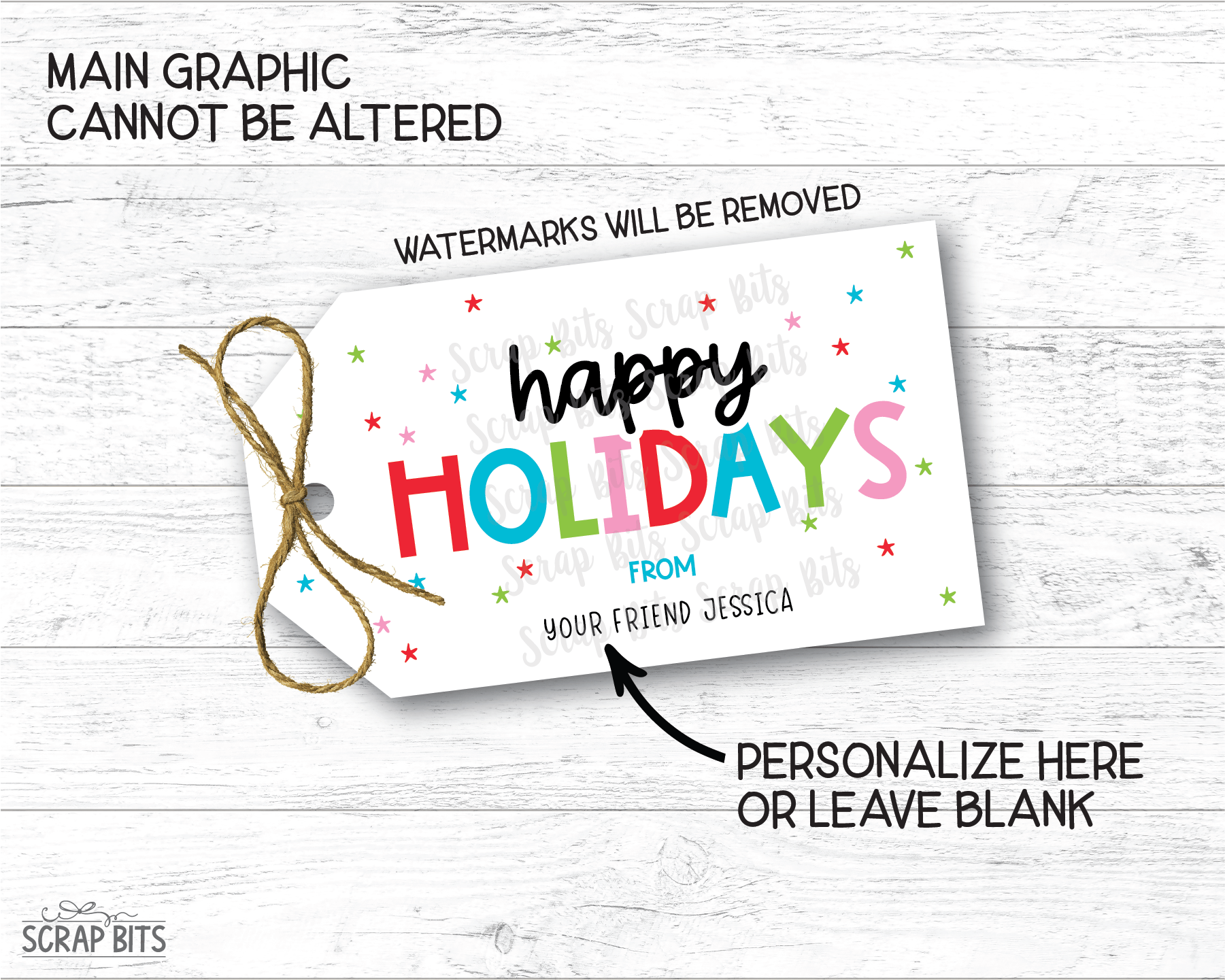 Happy Holidays Playful Lettering, Personalized Christmas Gift Tags - Scrap Bits