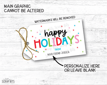 Happy Holidays Playful Lettering, Personalized Christmas Gift Tags - Scrap Bits