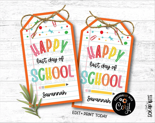 Happy Last Day of School Tags, Angle Top, EDITABLE Printable Digital Download - Scrap Bits