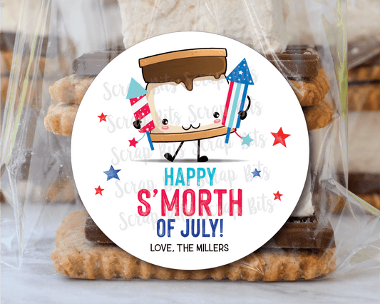 Happy S'morth of July, S'mores Labels, 4th of July Stickers or Tags - Scrap Bits