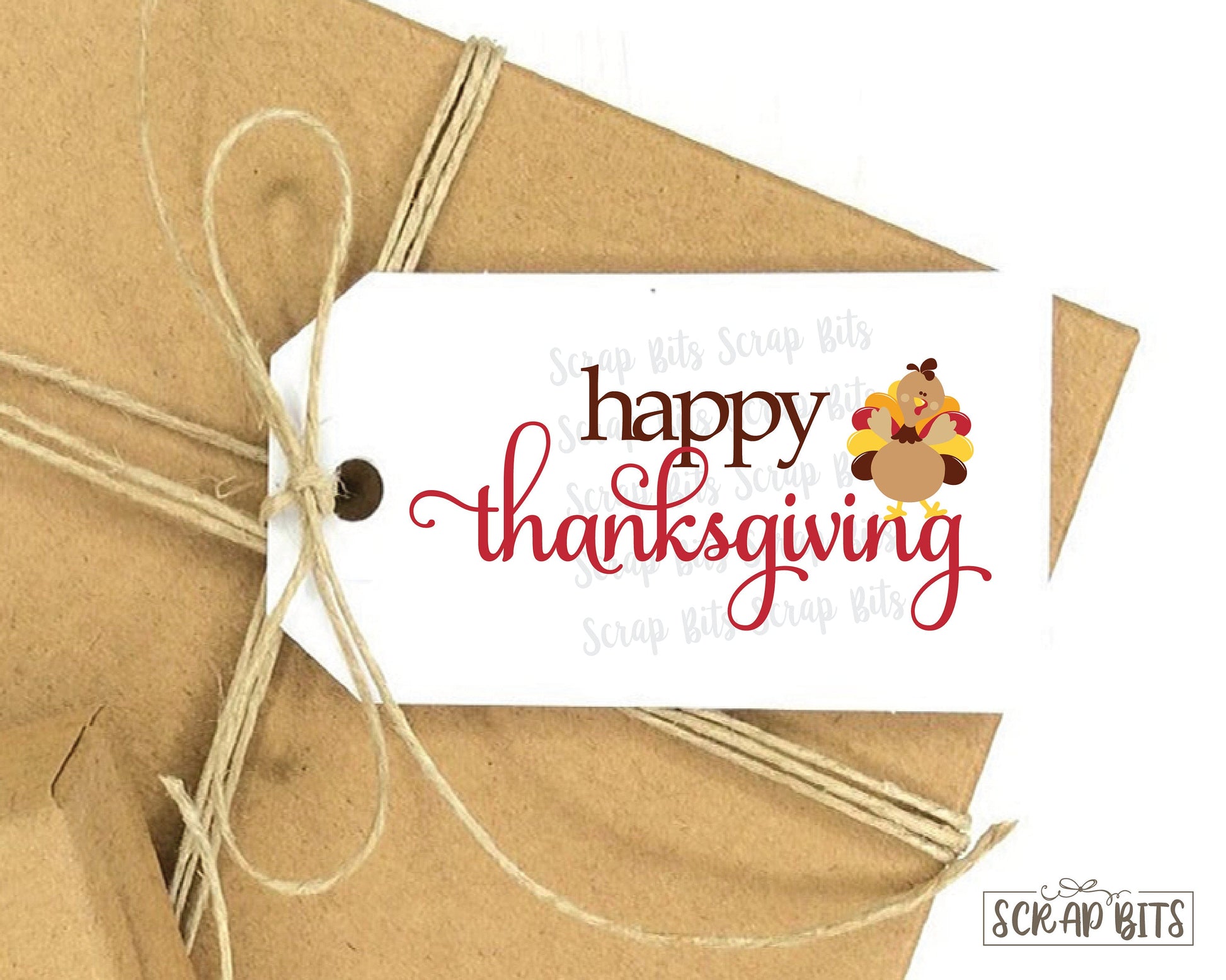 Happy Thanksgiving Tags, Cursive Side Turkey . Personalized Thanksgiving Gift or Favor Tags - Scrap Bits