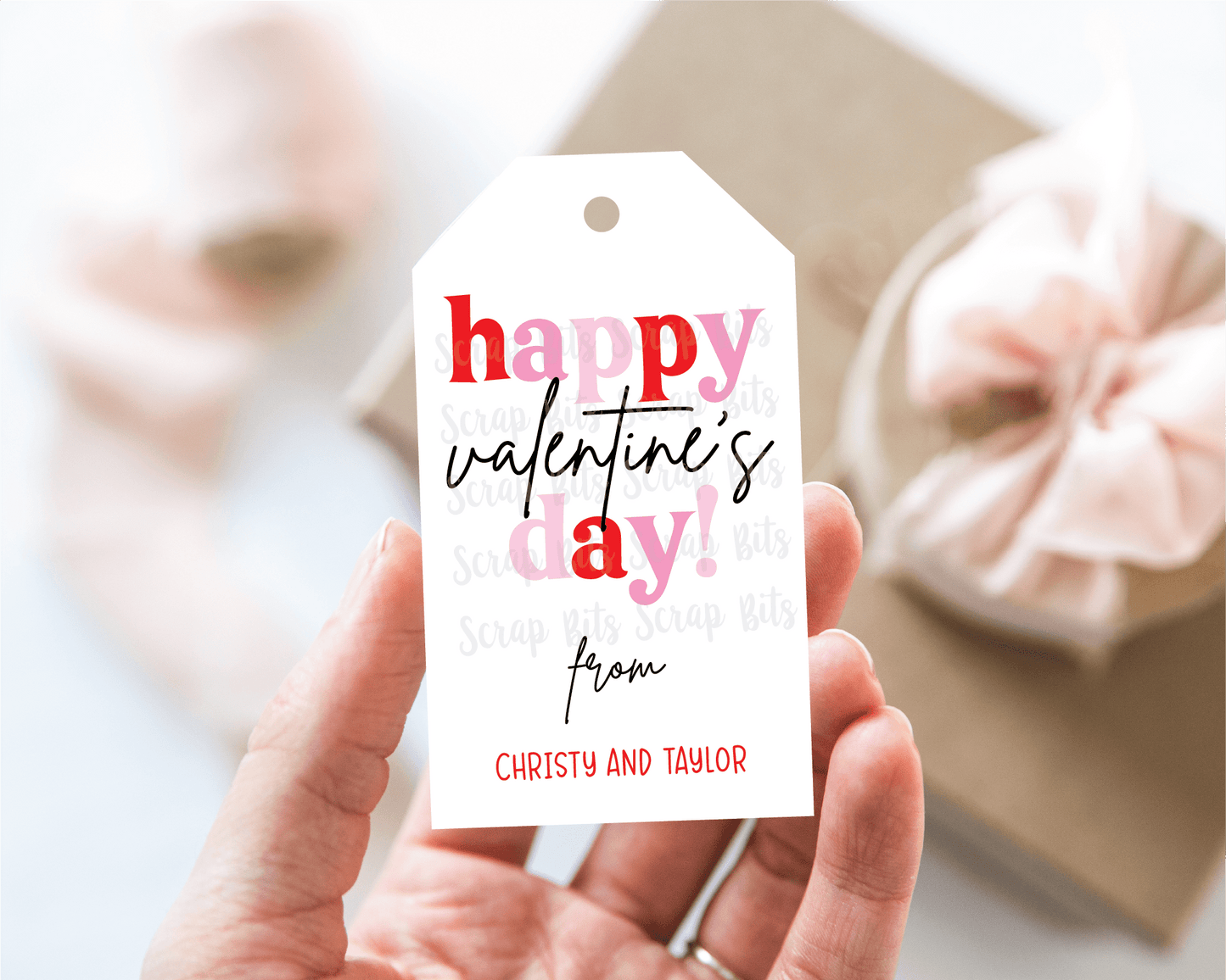 Happy Valentine's Day, Funky Lettering, Personalized Valentine Gift Tags - Scrap Bits