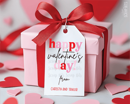 Happy Valentine's Day, Funky Lettering, Personalized Valentine Gift Tags - Scrap Bits