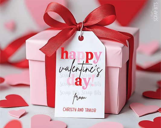 Happy Valentine's Day, Funky Lettering, Personalized Valentine Gift Tags - Scrap Bits