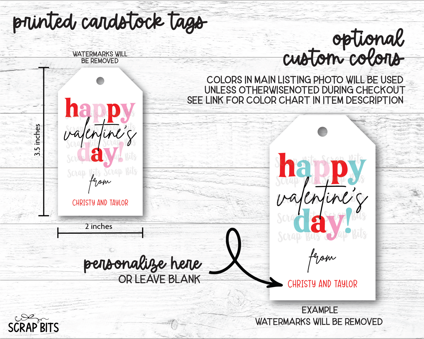 Happy Valentine's Day, Funky Lettering, Personalized Valentine Gift Tags - Scrap Bits