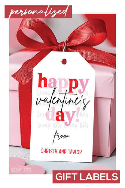 Happy Valentine's Day, Funky Lettering, Personalized Valentine Gift Tags - Scrap Bits