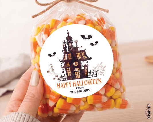 Haunted House Halloween Gift Stickers or Tags, Treat Bag Labels - Scrap Bits