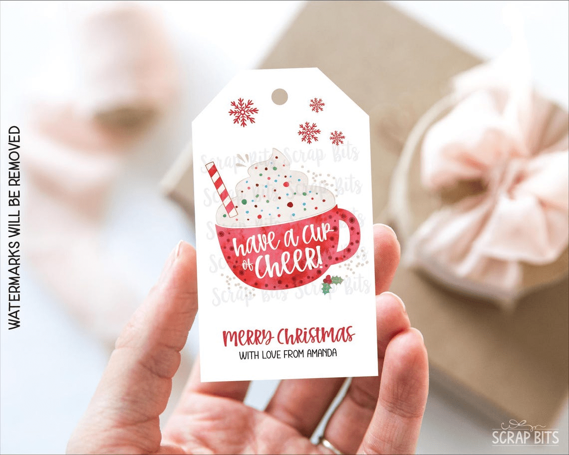 Have a Cup of Cheer Red Mug, Personalized Christmas Gift Tags - Scrap Bits
