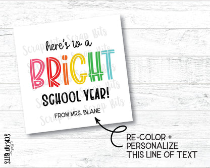 Here's To A Bright School Year Tags, Printable Back To School Tags, Instant Download Editable Template - Scrap Bits